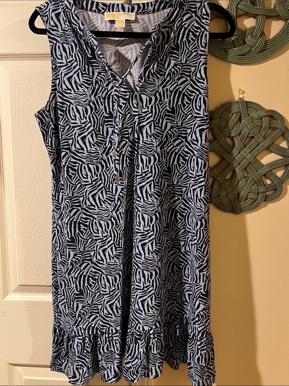 Michael Kors Light Blue and Navy Blue Sleeveless Zebra-Print Shift Dress